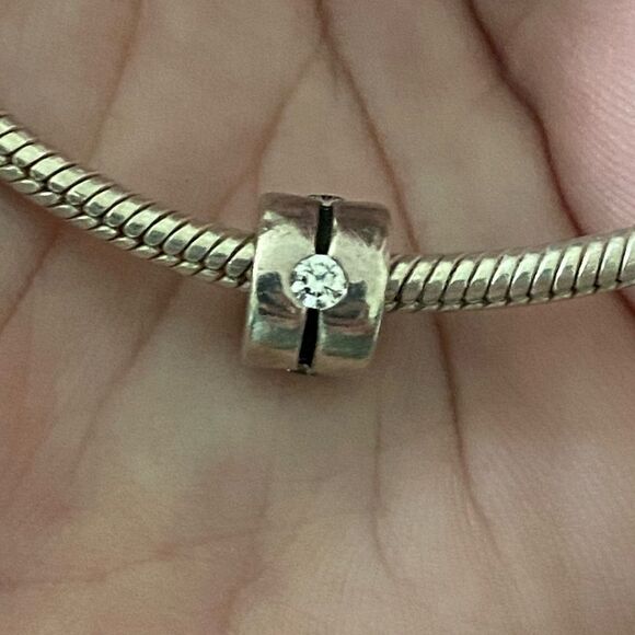 Authentic Pandora Silver Band With Clear CZ Charm - Picture 1 of 2
